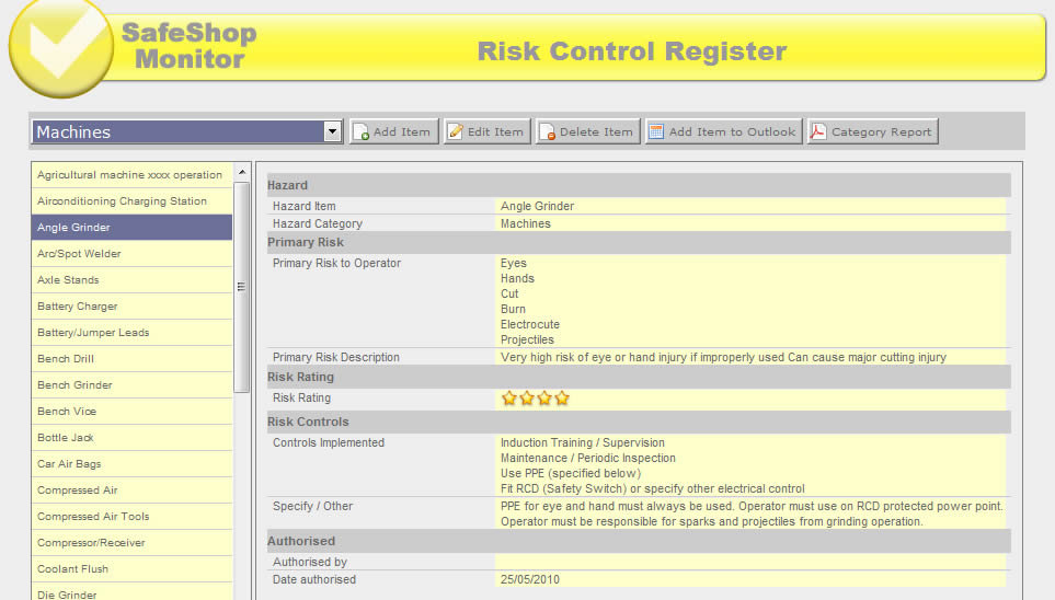 Risk Control Register